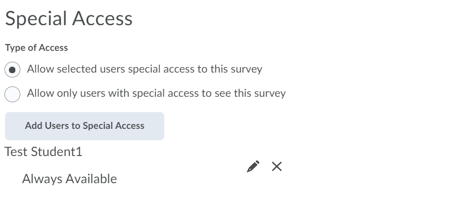 Special Access options