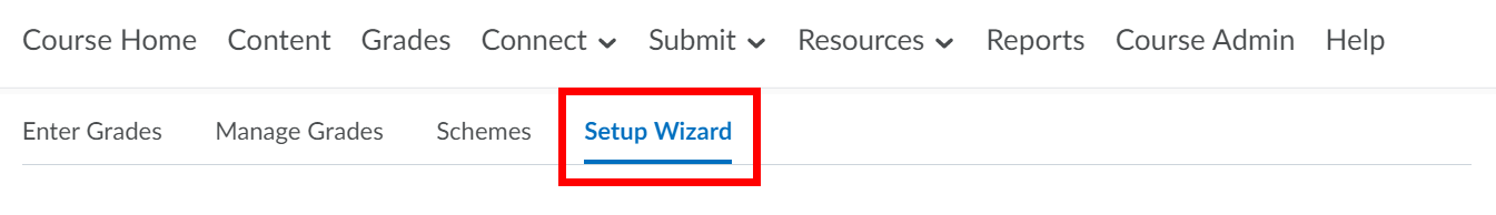 Setup Wizard from Grades page highlighted
