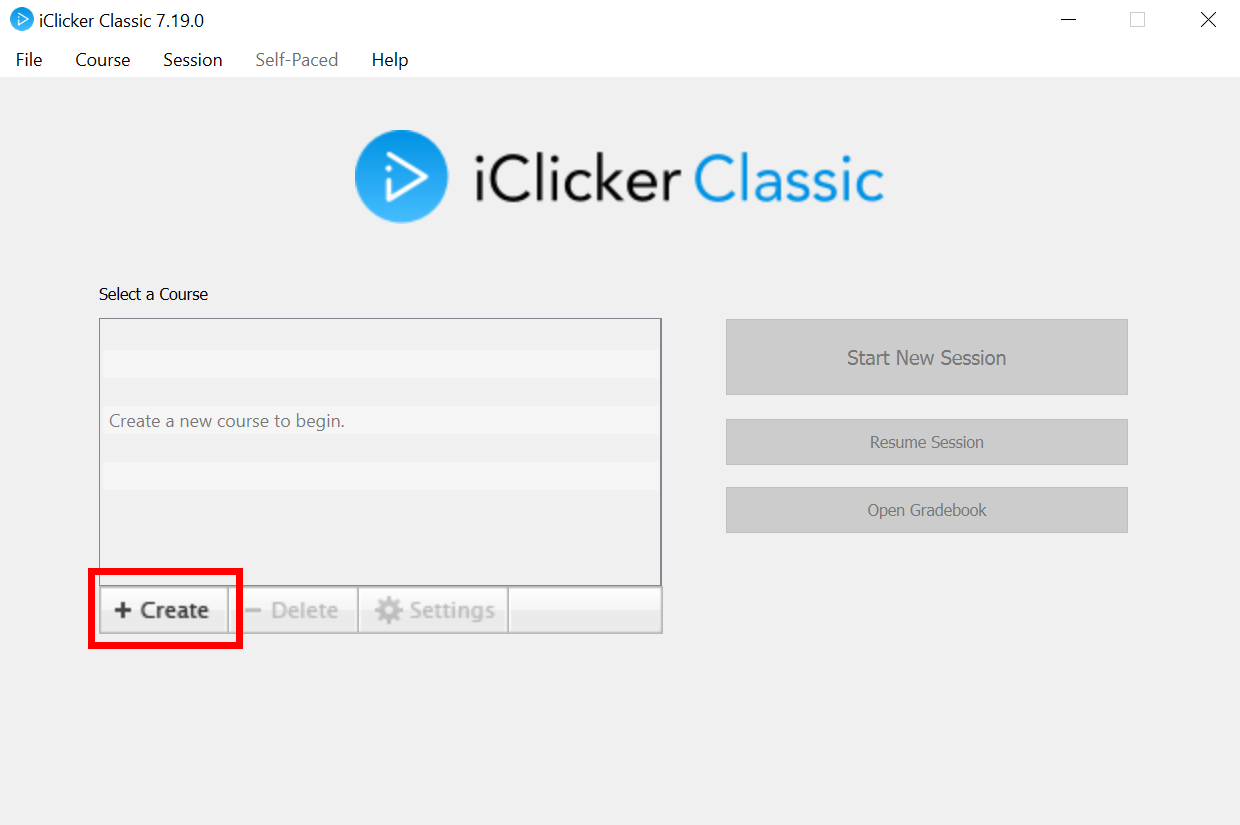 iClicker application with Create button highlighted.