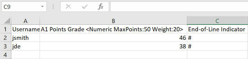 Excel sheet with hash mark populated