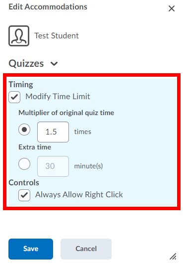 Timing and Controls options highlighted.