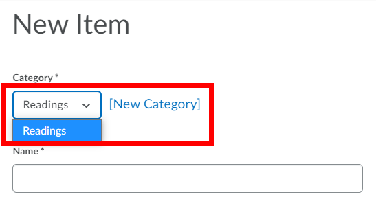 Category drop-down menu and New Category option highlighted.