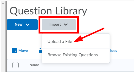 Import button highlighted. Arrow pointing at Upload a File.