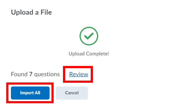 Review option highlighted. Import All button highlighted.