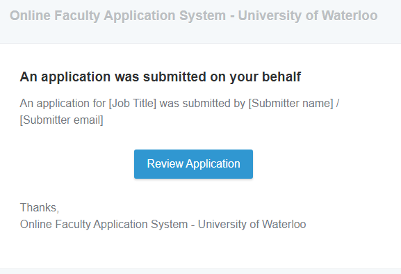 An application was submitted on your behalf email